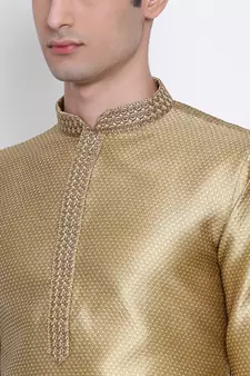 Men Mehendi & Brown Woven Design Straight Kurta with Pyjama