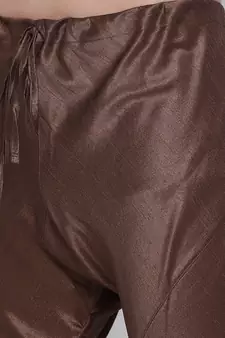 Men Mehendi & Brown Woven Design Straight Kurta with Pyjama