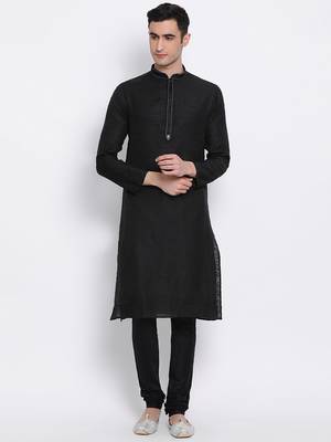 Men Black Woven Design Straight Kurta with Pyjama 1
