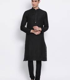 Men Black Woven Design Straight Kurta with Pyjama