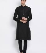 Men Black Woven Design Straight Kurta with Pyjama