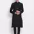 Men Black Woven Design Straight Kurta with Pyjama