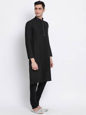 Men Black Woven Design Straight Kurta with Pyjama 3