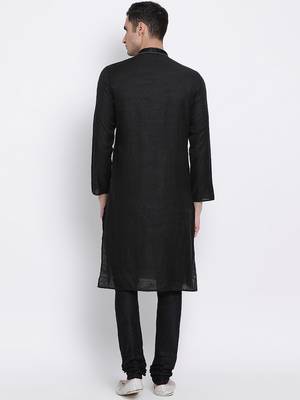 Men Black Woven Design Straight Kurta with Pyjama 4