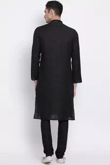 Men Black Woven Design Straight Kurta with Pyjama
