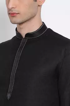 Men Black Woven Design Straight Kurta with Pyjama
