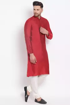 Men's Cotton Silk Solid Maroon Colour Straight Kurta With Payjama