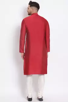 Men's Cotton Silk Solid Maroon Colour Straight Kurta With Payjama
