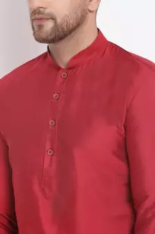 Men's Cotton Silk Solid Maroon Colour Straight Kurta With Payjama