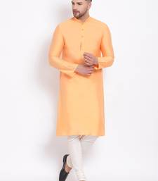 Men's Cotton Silk Solid Papaya Colour Straight Kurta With Payjama