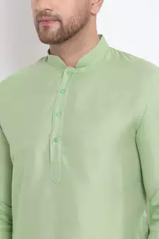 Men's Cotton Silk Solid Parrot Green Colour Straight Kurta With Payjama