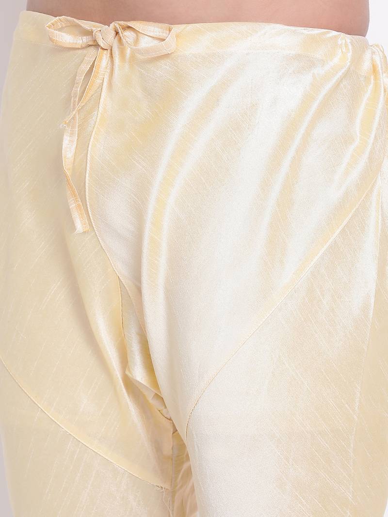 Men's Art Silk Solid Orange Colour Straight Kurta With Payjama