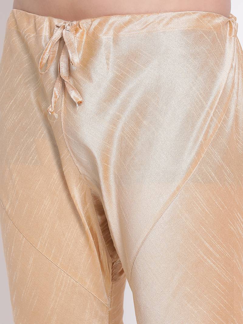 Men's Art Silk Woven Pattern Tender Peach Colour Straight Kurta With Payjama