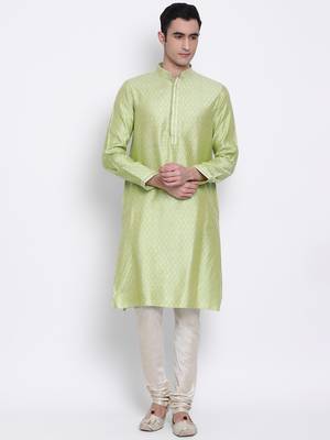 Men Light Green Woven Design Straight Kurta with Pyjama 1