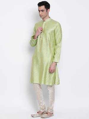 Men Light Green Woven Design Straight Kurta with Pyjama 2