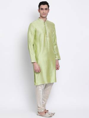 Men Light Green Woven Design Straight Kurta with Pyjama 3