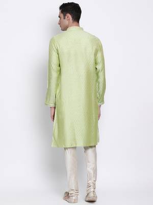 Men Light Green Woven Design Straight Kurta with Pyjama 4