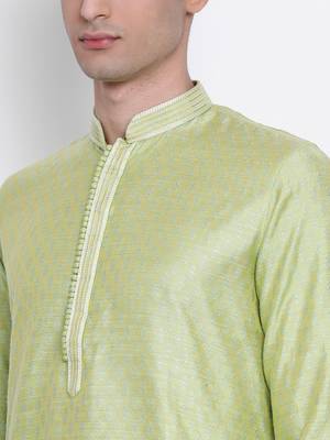 Men Light Green Woven Design Straight Kurta with Pyjama 5