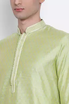 Men Light Green Woven Design Straight Kurta with Pyjama