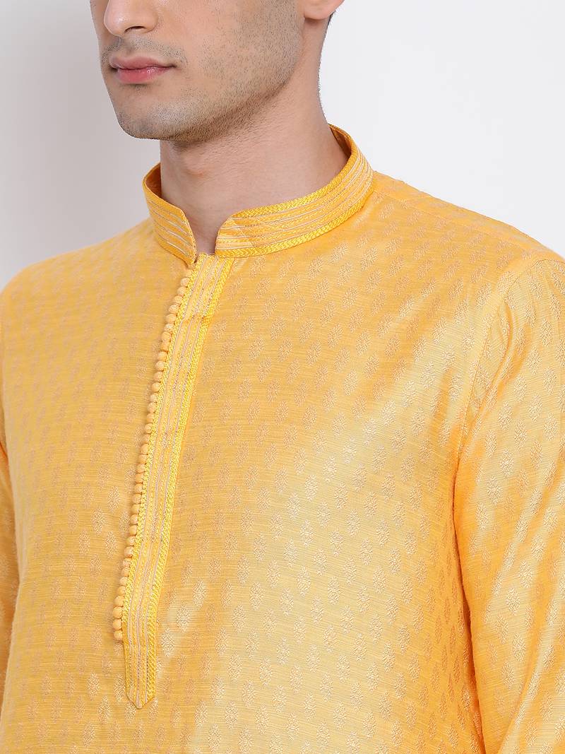 Men Orange & Beige Woven Design Straight Kurta with Pyjama