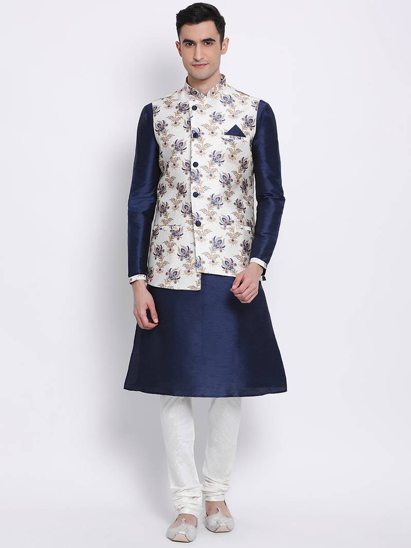 kurta with blue nehru jacket