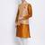 Men's Orange plain Kurta with Orange Nehru Jacket and Off White Pyjama Set