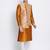 Men's Orange plain Kurta with Orange Nehru Jacket and Off White Pyjama Set