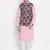 Men's Pink plain Kurta with Pink Nehru Jacket and White Pyjama Set