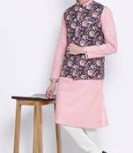 Men's Pink plain Kurta with Pink Nehru Jacket