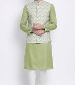 Men's Light Green plain Kurta with Light Green Nehru Jacket