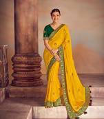 Yellow embroidered silk saree with blouse