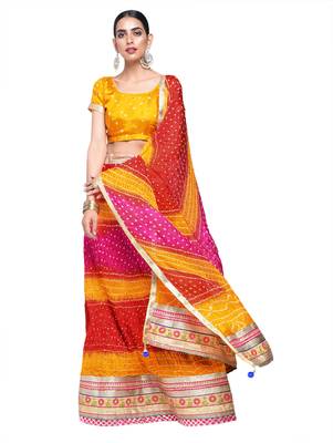 Art Silk Stitched Lehanga With Embellished Lace And Unstitched Blouse 1
