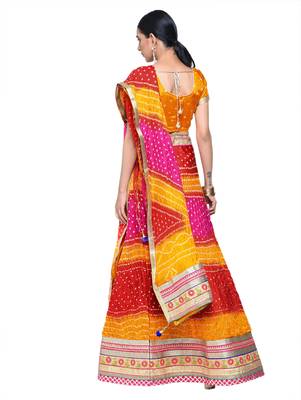 Art Silk Stitched Lehanga With Embellished Lace And Unstitched Blouse 3