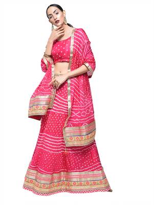 Art Silk Stitched Lehanga With Embellished Lace And Unstitched Blouse 1