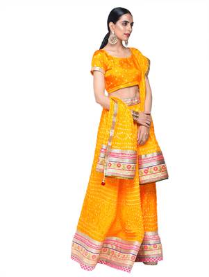 Art Silk Stitched Lehanga With Embellished Lace And Unstitched Blouse 1