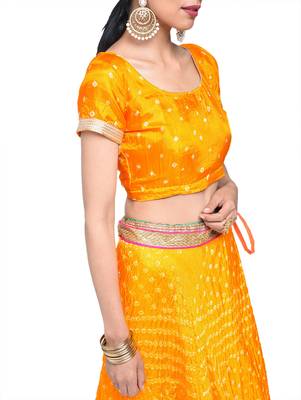 Art Silk Stitched Lehanga With Embellished Lace And Unstitched Blouse 4