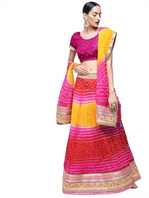 Art Silk Stitched Lehanga With Embellished Lace And Unstitched Blouse 1