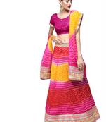 Art Silk Stitched Lehanga With Embellished Lace And Unstitched Blouse