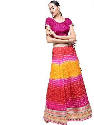 Art Silk Stitched Lehanga With Embellished Lace And Unstitched Blouse 3