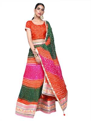 Art Silk Stitched Lehanga With Embellished Lace And Unstitched Blouse 1