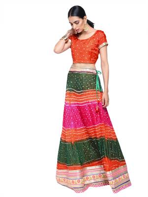 Art Silk Stitched Lehanga With Embellished Lace And Unstitched Blouse 3
