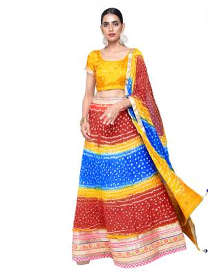 Art Silk Stitched Lehanga With Embellished Lace And Unstitched Blouse 1