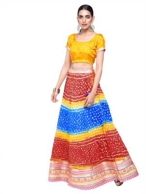 Art Silk Stitched Lehanga With Embellished Lace And Unstitched Blouse 3