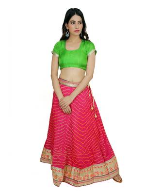 Art Silk Stitched Lehanga With Embellished Lace And Unstitched Blouse 3
