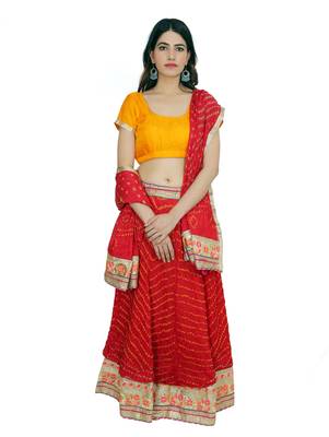 Art Silk Stitched Lehanga With Embellished Lace And Unstitched Blouse 1