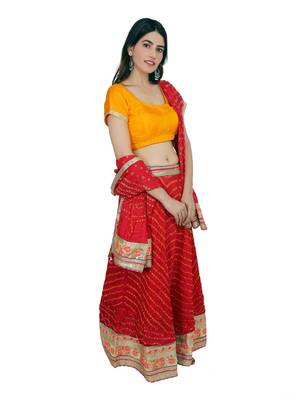 Art Silk Stitched Lehanga With Embellished Lace And Unstitched Blouse 4
