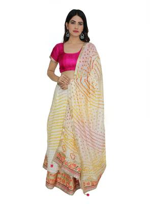 Art Silk Stitched Lehanga With Embellished Lace And Unstitched Blouse 1