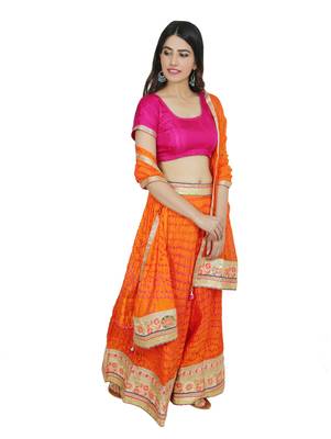 Art Silk Stitched Lehanga With Embellished Lace And Unstitched Blouse 4