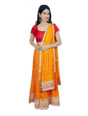 Art Silk Stitched Lehanga With Embellished Lace And Unstitched Blouse 1