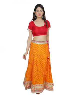 Art Silk Stitched Lehanga With Embellished Lace And Unstitched Blouse 3